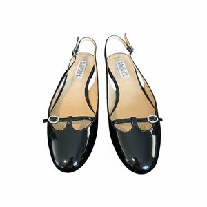 Badgley Mischka Black Patent Slingback Flats with Buckle Accent size 6